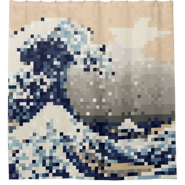 Die große Welle von Kanagawa 8 Bit Pixel Art Duschvorhang (Vorderseite)