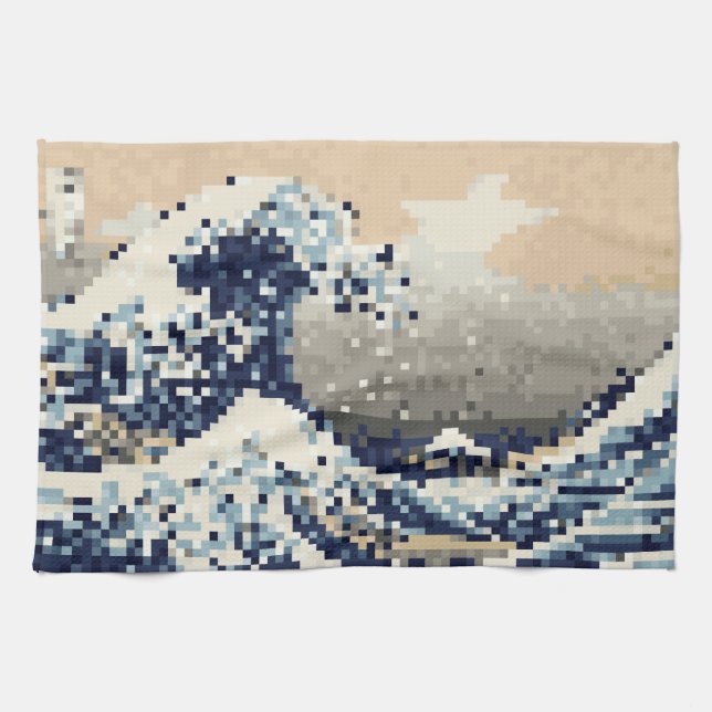 Die große Welle von Kanagawa 8 Bit Pixel Art Küchentuch (Horizontal)