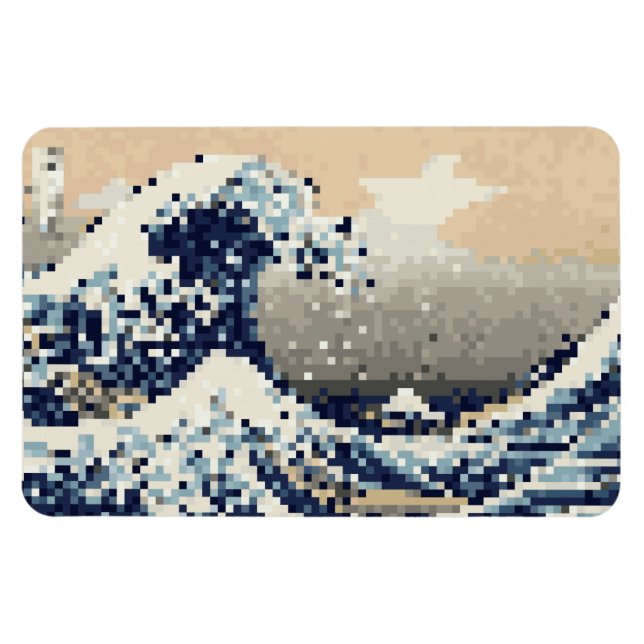 Die große Welle von Kanagawa 8 Bit Pixel Art Magnet (Horizontal)