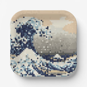 Die große Welle von Kanagawa 8 Bit Pixel Art Pappteller