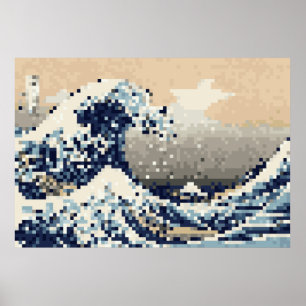 Die große Welle von Kanagawa 8 Bit Pixel Art Poster