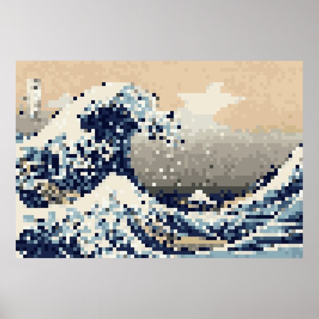 Die große Welle von Kanagawa 8 Bit Pixel Art Poster (Vorne)