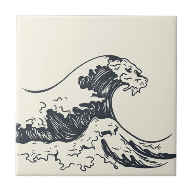 Die große Welle von Kanagawa-Illustration Fliese (Vorderseite)