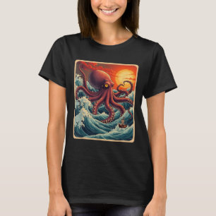 Die große Welle von Kanagawa Octopus Retro Anime J T-Shirt