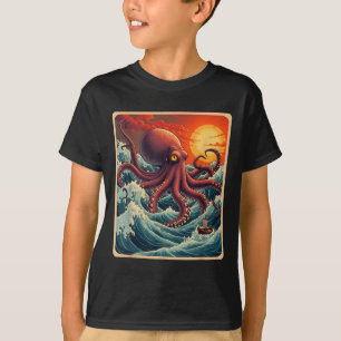Die große Welle von Kanagawa Octopus Retro Anime J T-Shirt