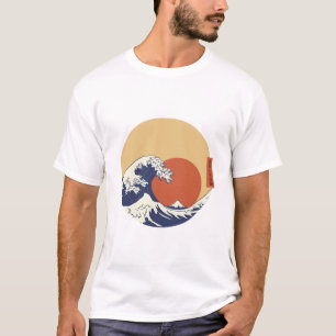 Die große Welle von Kanagawa Retro-Sonnenuntergang T-Shirt