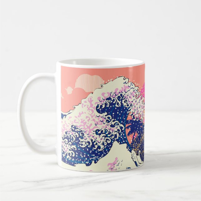 Die große Welle von Kanagawa und Palmen Kaffeetasse (Links)
