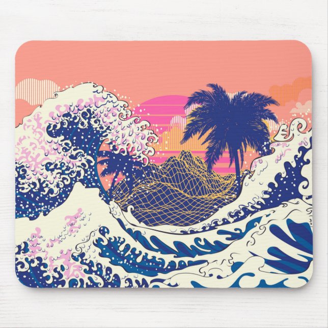 Die große Welle von Kanagawa und Palmen Mousepad (Vorne)