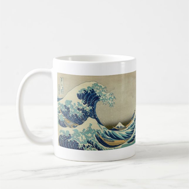 Die große Welle vor Kanagawa - berühmter Holzblock Kaffeetasse (Links)