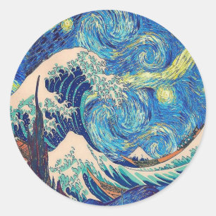 Die große Welle vor Kanagawa Die Sternennacht Runder Aufkleber