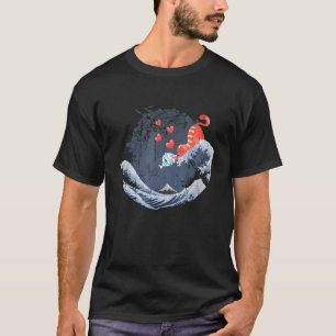 Die große Welle vor Kanagawa Fisch und Katze Die T-Shirt