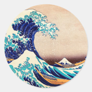 Die große Welle vor Kanagawa Japanischer Holzschni Runder Aufkleber