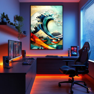 Die große Welle vor Kanagawa - Kubistischer Minima Poster