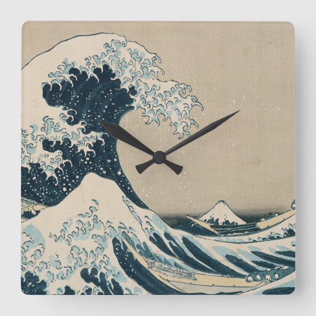Die große Welle vor Kanagawa Quadratische Wanduhr (Vorderseite)