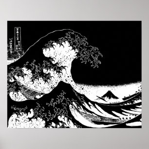Die große Welle vor Kanagawa Schwarz und Weiß Poster