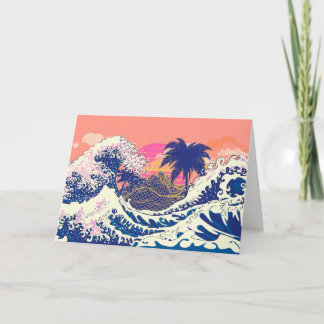 Die große Welle vor Kanagawa und Palmen Karte