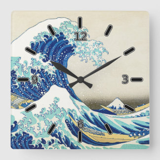 Die große Welle weg vom Ufer von Kanagawa (mit Quadratische Wanduhr