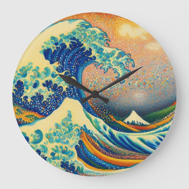 Die Große Welle, Welle von Kanagawa v2 Große Wanduhr (Vorderseite)