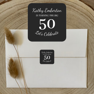 Die großen 50 50. Geburtstag schwarz und weiß Quadratischer Aufkleber