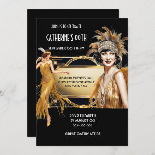 Die großen Gatsby-Flapper Mädchen schwarzen Gold G Einladung