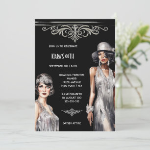 Die großen Gatsby   Silberschwarze Flapper Girls c Einladung