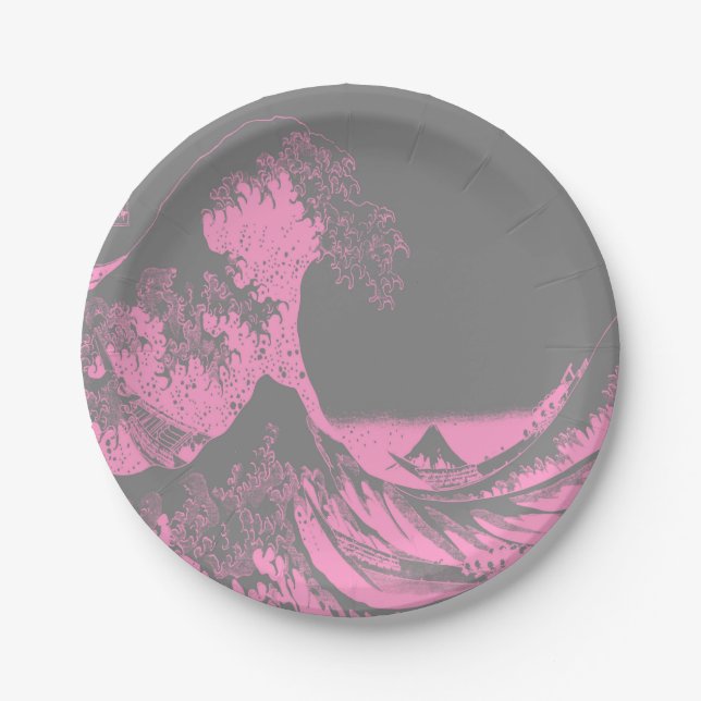 Die großen Wave Paper-Teller rosa und grau Pappteller (Vorderseite)