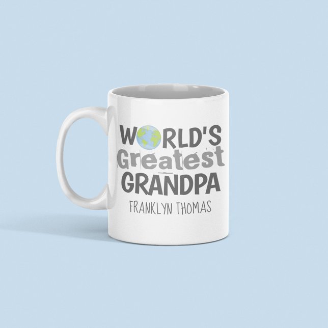 Die größte Opa-Moderne Typografie der Welt Kaffeetasse (World's greatest grandpa mug with globe icon and custom name personalized gift for grandfathers.)