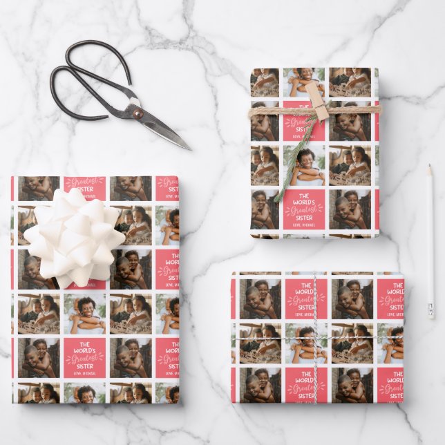 Die größte Schwester-FotoCollage der Welt Geschenkpapier Set (Vorderseite)