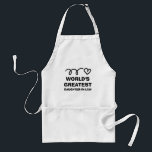 Die größte Tochter der Welt in der Schürze der jur<br><div class="desc">Die größte Tochter der Welt in der Schürze der juristischen Küche. Personalisierte Schürze zum Kochen und Backen für Frauen. Weiß,  beige oder gelb mit niedlichem zeichnend Herzklopfen und mutiger Typografie. Spaß Geburtstag Geschenkidee für neue Familienmitglieder. Fügen Sie optional Ihren eigenen benutzerdefinierten Text hinzu.</div>