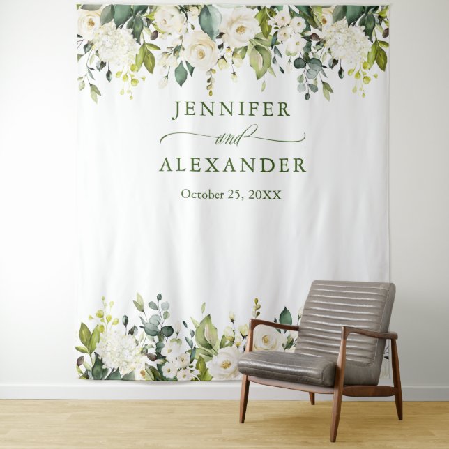 Die Grüne des White Roses Wedding Foto Stand im Hi Wandteppich (Beispiel)