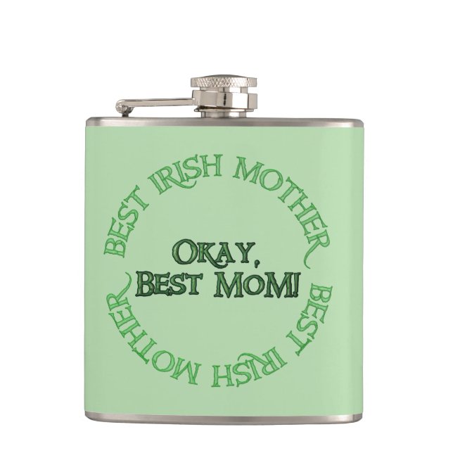 Die grüne Flasche mit der besten irischen Mutter Flachmann (Vorderseite)
