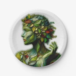 Die grüne Lady - weißer Hintergrund Pappteller