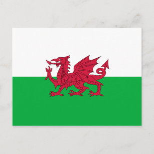 Die grüne und rote Flagge von Wales mit dem Drache Postkarte