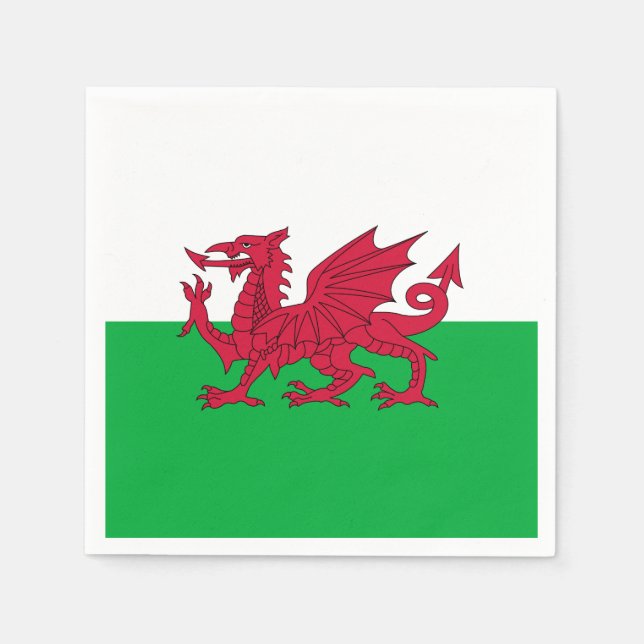 Die grüne und rote Flagge von Wales mit dem Drache Serviette (Vorderseite)