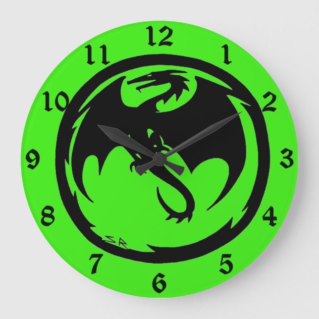 Die grüne Wanduhr des Schwarzen Drachen mit Zahlen (Vorderseite)