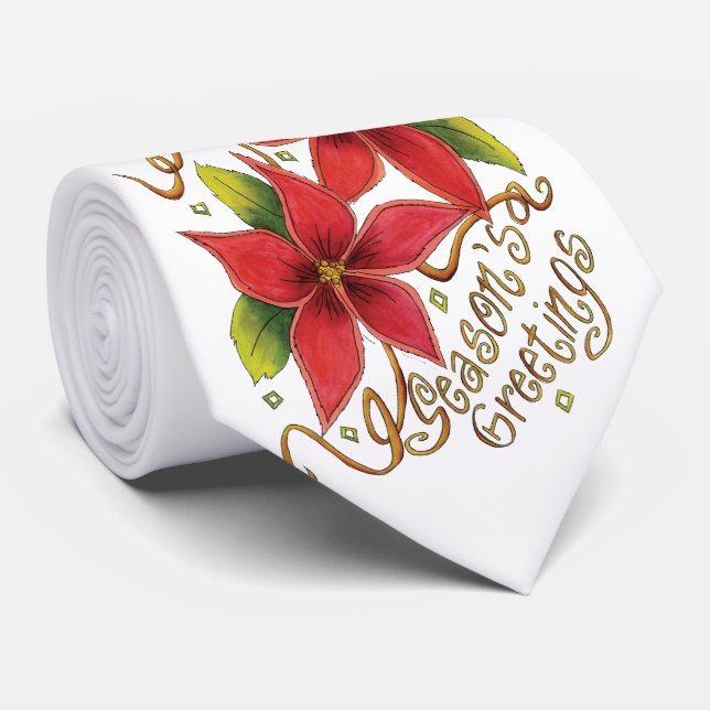 Die Gruß-Poinsettias der Jahreszeit Krawatte (Gerollt)