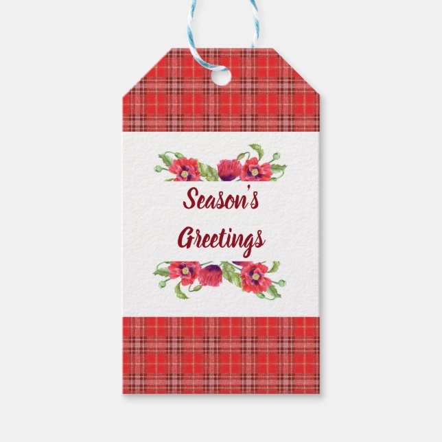 Die Grüße der Blumenzwiebeln der Wasserfarbenroten Geschenkanhänger (Vorderseite)