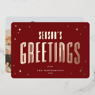 Die Grüße der Deep Red Season Retro Stars Foto Folien Feiertagskarte