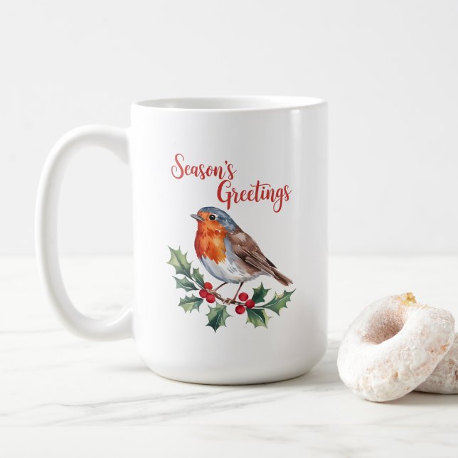Die Grüße der Jahreszeit von fröhlichem Robin Kaffeetasse (Mit Donut)