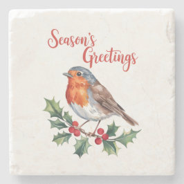 Die Grüße der Jahreszeit von fröhlichem Robin Steinuntersetzer