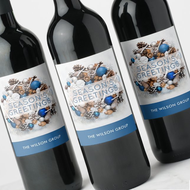 Die Grüße der Pine-Wreath-Saison Weinetikett (Season's greetings pine wreath business gift personalized wine bottle labels)