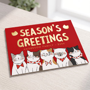 Die Grüße der Saison Funny Niedlich Cats Caroling Folien Feiertagspostkarte