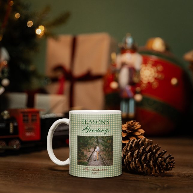 Die Grüße der Saison Gingham Weihnachten Kaffeetasse (Von Creator hochgeladen)