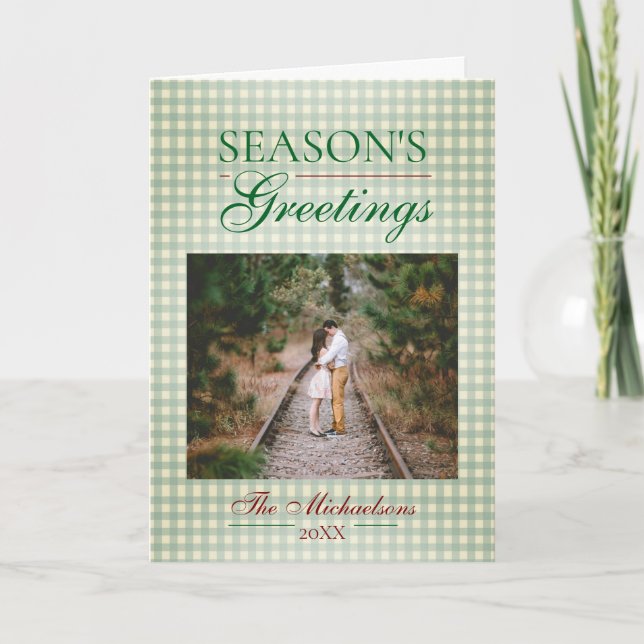 Die Grüße der Saison Gingham Weihnachten Karte (Vorderseite)