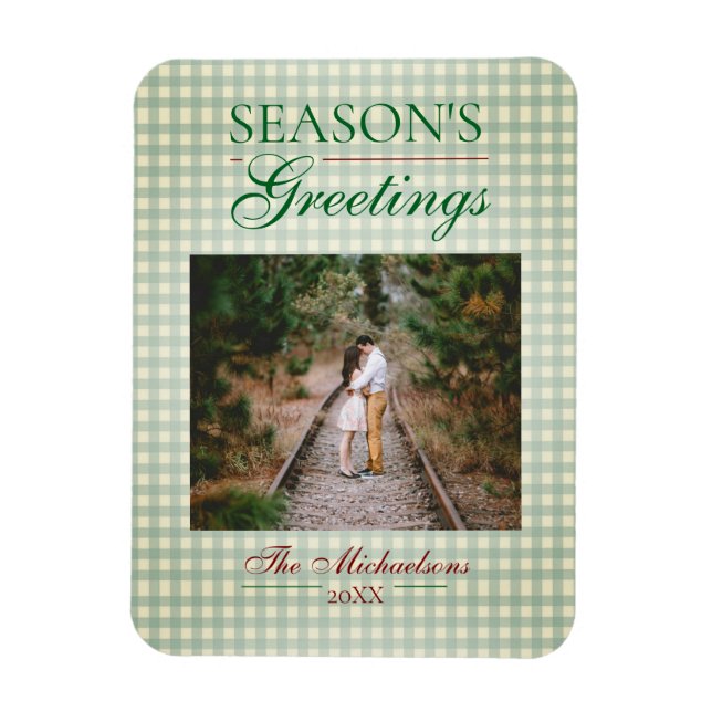 Die Grüße der Saison Gingham Weihnachten Magnet (Vertikal)