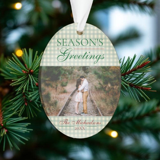 Die Grüße der Saison Gingham Weihnachten Ornament (Von Creator hochgeladen)