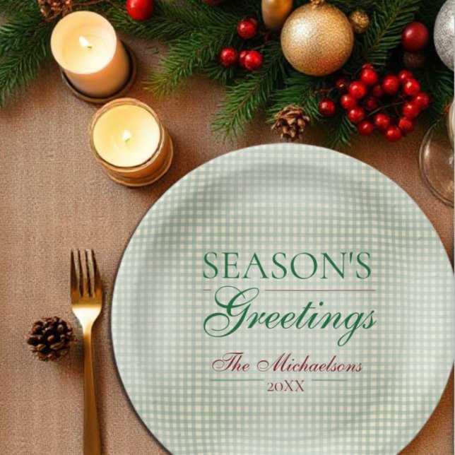 Die Grüße der Saison Gingham Weihnachten Pappteller (Von Creator hochgeladen)