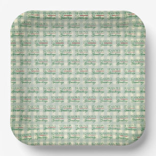 Die Grüße der Saison Gingham Weihnachten Pappteller