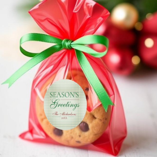 Die Grüße der Saison Gingham Weihnachten Runder Aufkleber (Von Creator hochgeladen)