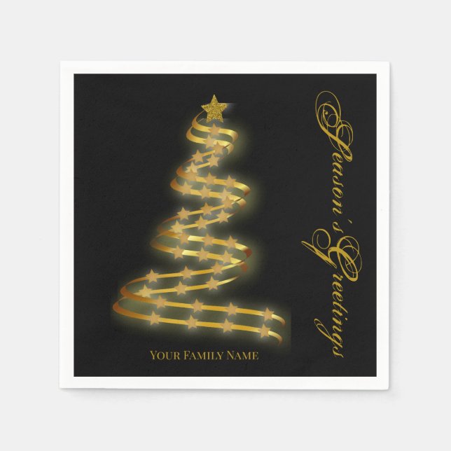 Die Grüße der Saison Gold Tree Stars Abstrakt Serviette (Vorderseite)